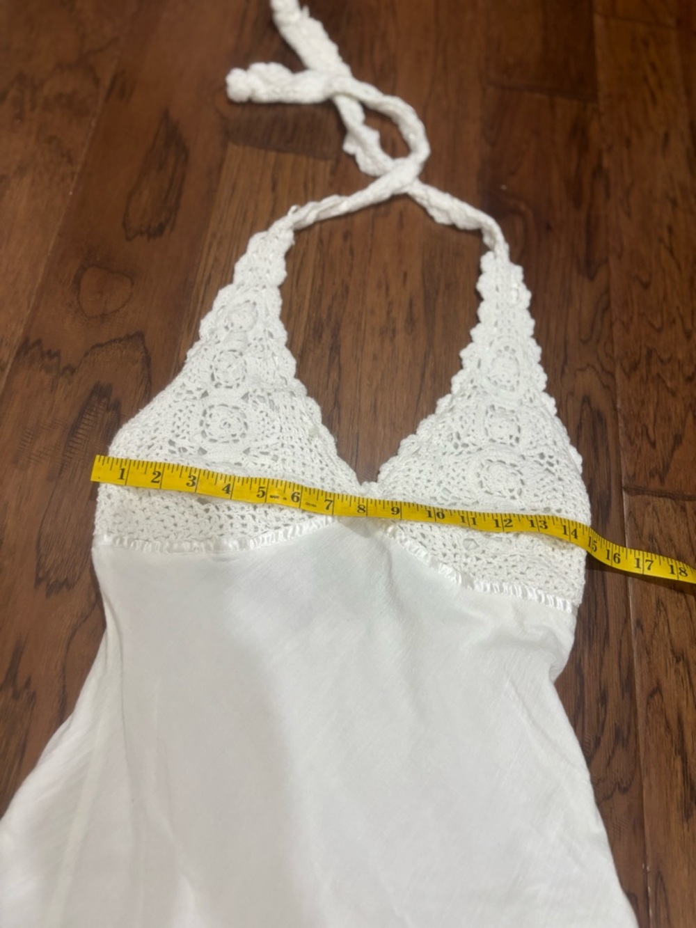 Y2K B Darlin White Crochet Halter Mini Dress Fairycore Ren Fair Boho - Picture 11 of 13